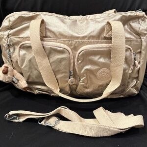 Kipling Nylon Tote / Shoulder Bag – Beige w/ Monkey Charm